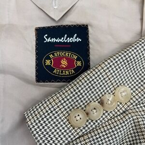 Samuelsohn Men's Blazer 40R Tan Cream Plaid Italian Wool Silk Sport Coat Jacket
